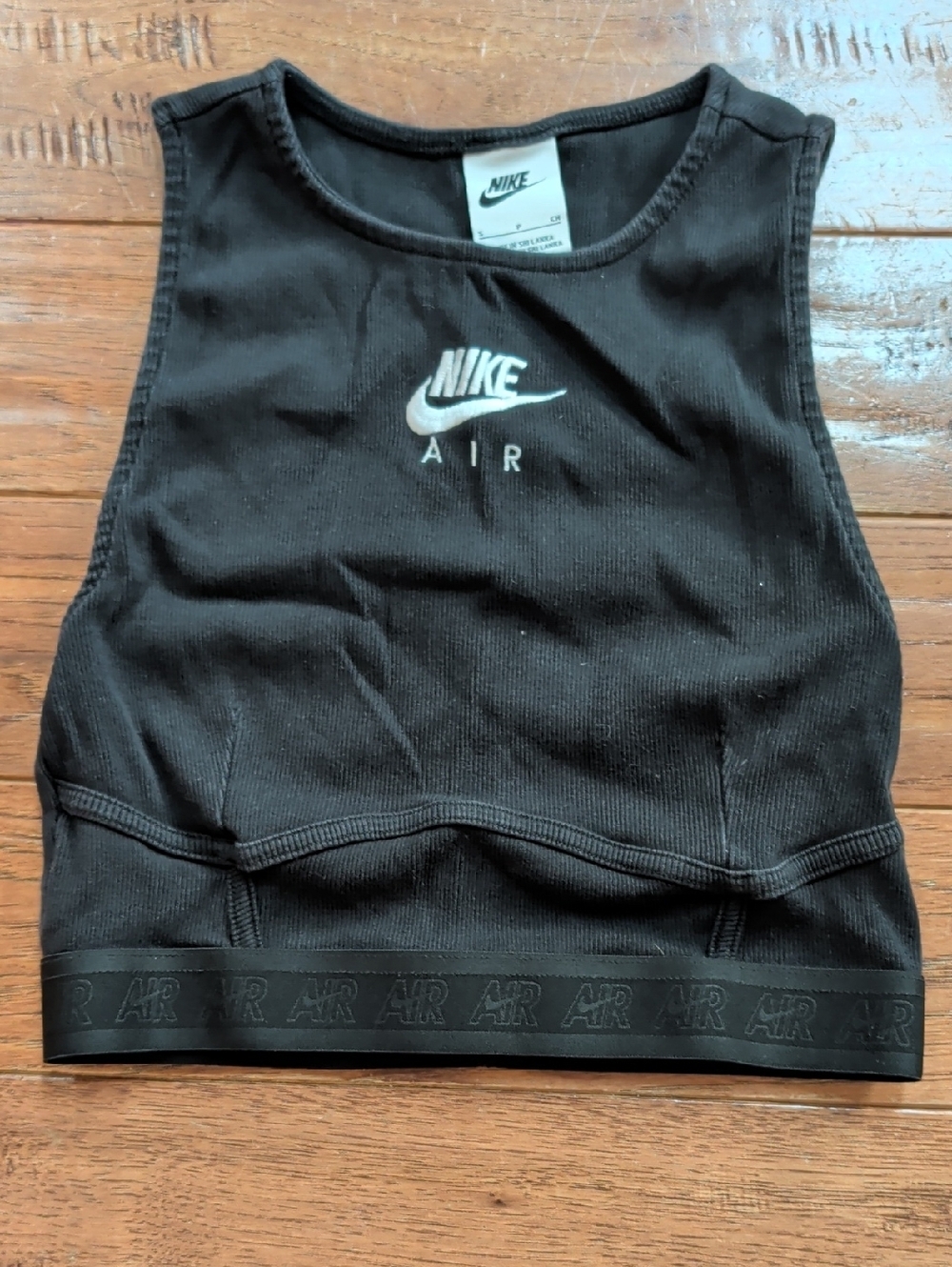 Nike Air Ribbed Crop Rib Black Tank Top with White Logo